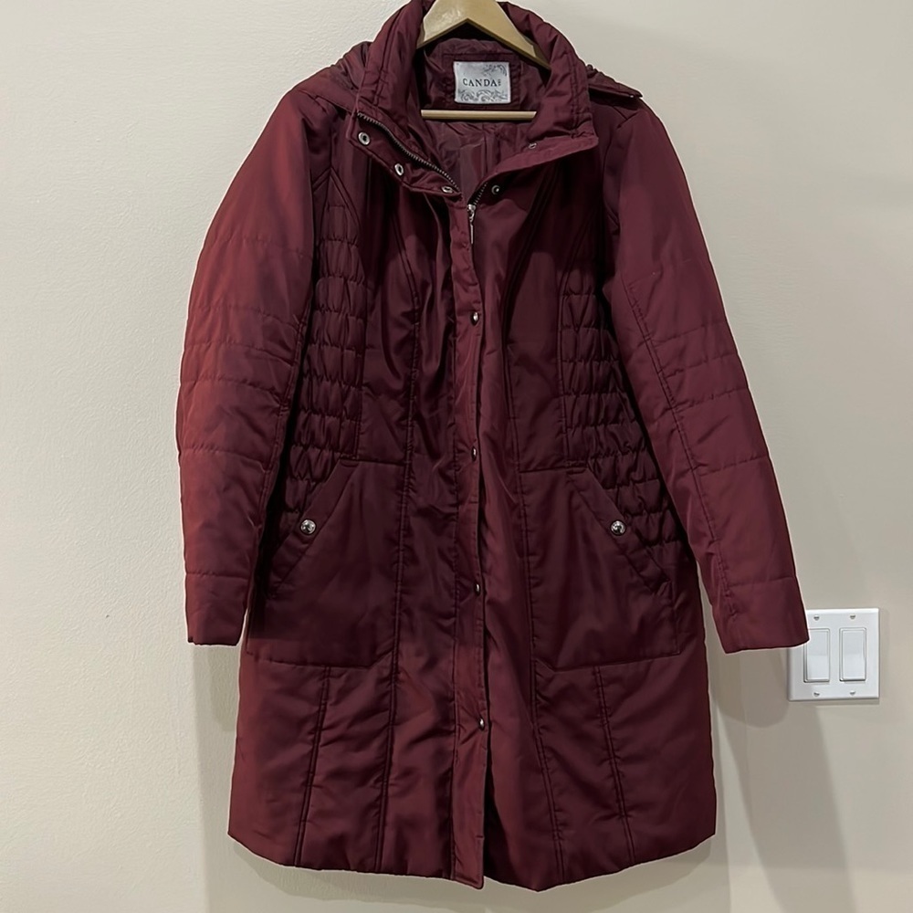Canda C & A Maroon Puffer Coat Jacket with detachable hood in a Eur 46